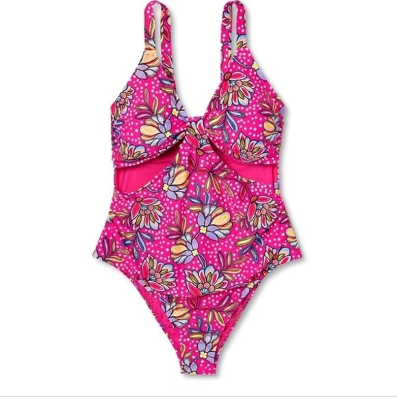 Tabitha Brown Pink Floral Print Front Cutout One Piece Swimsuit & TAB MAGAZINE! - Picture 7 of 8